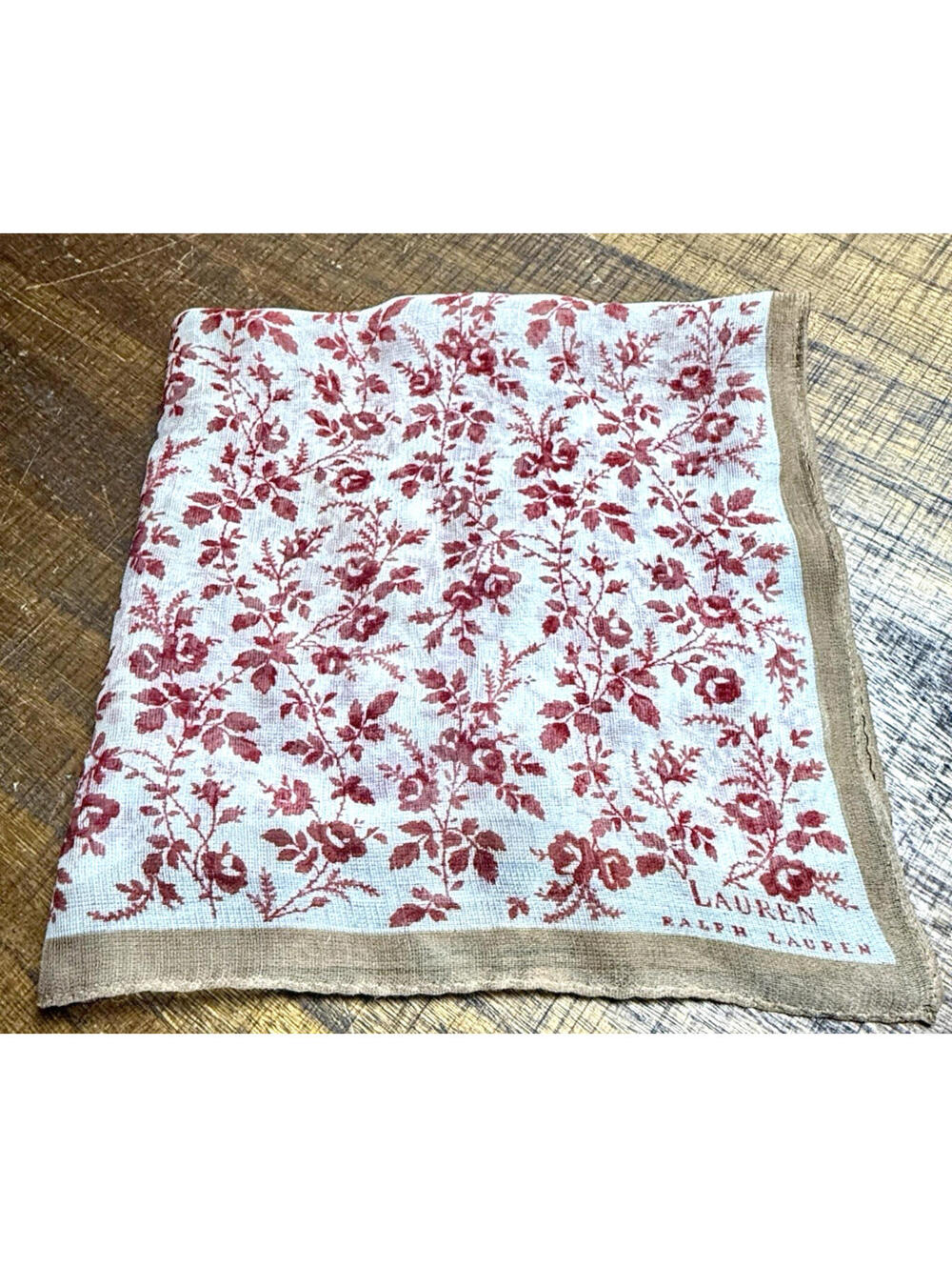 Vintage Lauren by Ralph Lauren Floral Scarf Red Calico Rose Square 16”